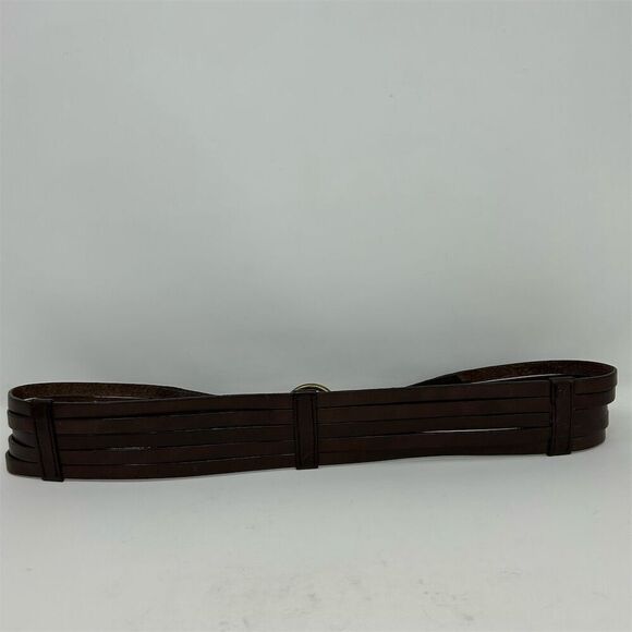 Eddie Bauer Brown Layered Leather Boho Waist Belt Brass D-Ring Adjustable Size M - Picture 2 of 7